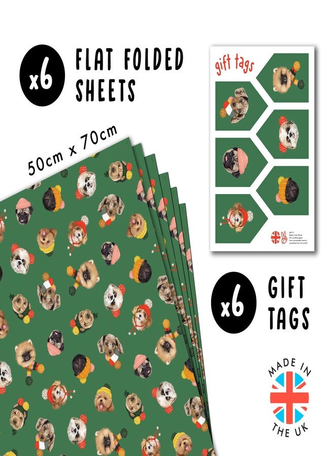 Central 23 Dog Christmas Wrapping Paper & Tags - 6 Sheets of Doggo Gift Wrap - Cute Winter Dogs in Beanie - Green Christmas Wrapping Paper for Fur Parents Men Women Boy Girl - Holiday - Thick & Recyclable - Image 2